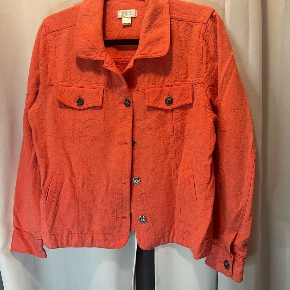 Christopher & Banks Orange Jean Jacket with Relaxed Fit - Picture 2 of 8